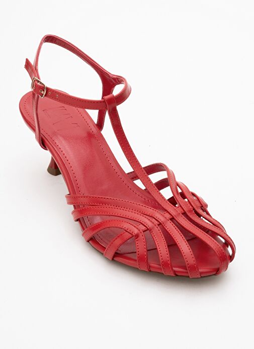 FELİP Kırmızı Cilt Bantlı Kadın Kısa Topuklu Ayakkabı - Görsel 4