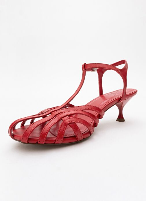 FELİP Kırmızı Cilt Bantlı Kadın Kısa Topuklu Ayakkabı - Görsel 5