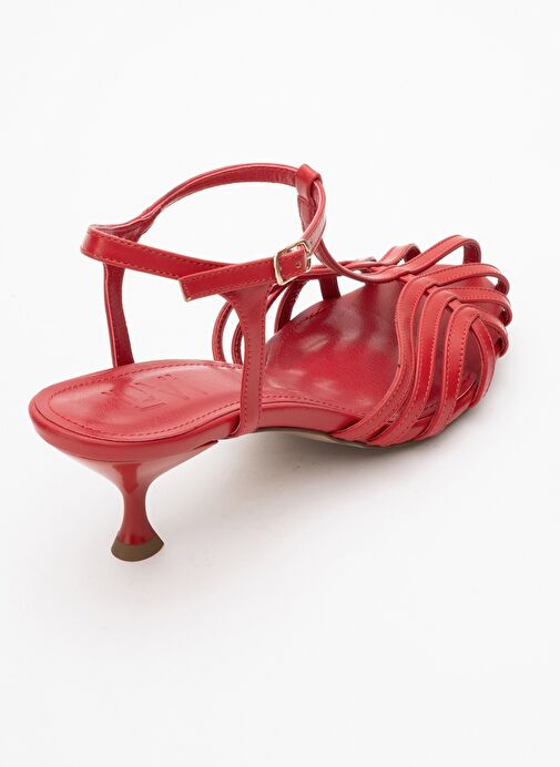 FELİP Kırmızı Cilt Bantlı Kadın Kısa Topuklu Ayakkabı - Görsel 6