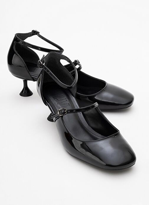 EMLY Siyah Rugan Küt Burunlu Kadın Kısa Topuklu Ayakkabı - Görsel 2