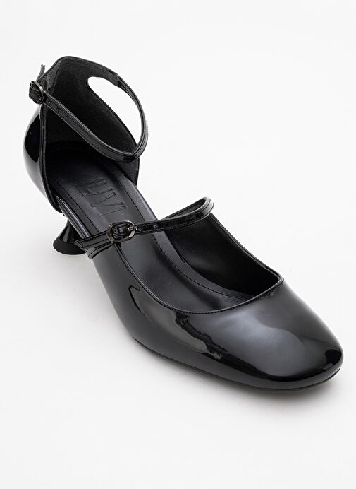 EMLY Siyah Rugan Küt Burunlu Kadın Kısa Topuklu Ayakkabı - Görsel 4