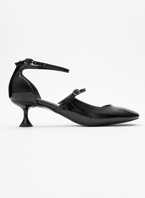 EMLY Siyah Rugan Küt Burunlu Kadın Kısa Topuklu Ayakkabı - Görsel 7
