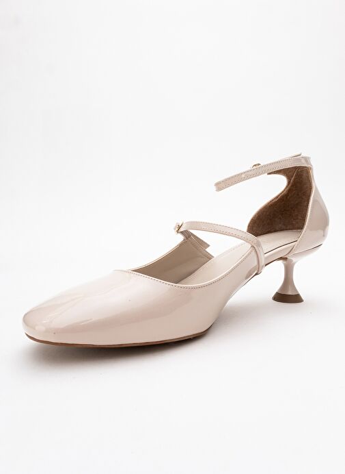 EMLY Ekru Rugan Küt Burunlu Kadın Kısa Topuklu Ayakkabı - Görsel 5