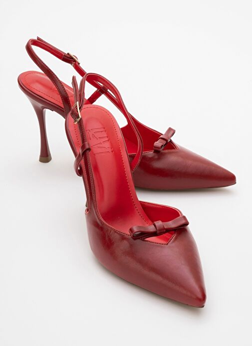 APEL Kırmızı Cilt Fiyonklu Kadın Yüksek Topuklu Ayakkabı - Görsel 2