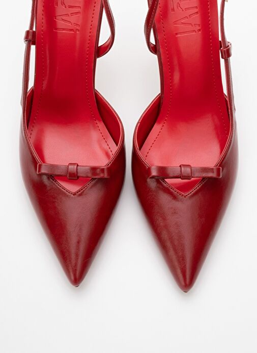 APEL Kırmızı Cilt Fiyonklu Kadın Yüksek Topuklu Ayakkabı - Görsel 3