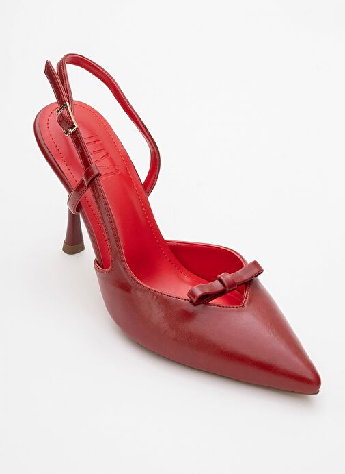 APEL Kırmızı Cilt Fiyonklu Kadın Yüksek Topuklu Ayakkabı - Görsel 4
