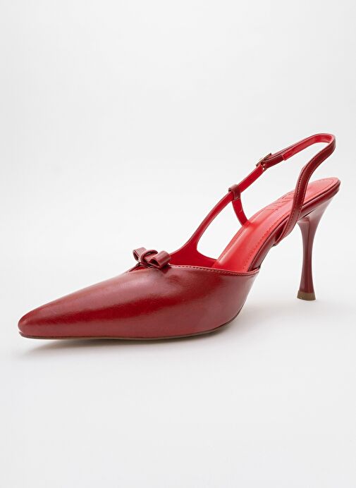 APEL Kırmızı Cilt Fiyonklu Kadın Yüksek Topuklu Ayakkabı - Görsel 5