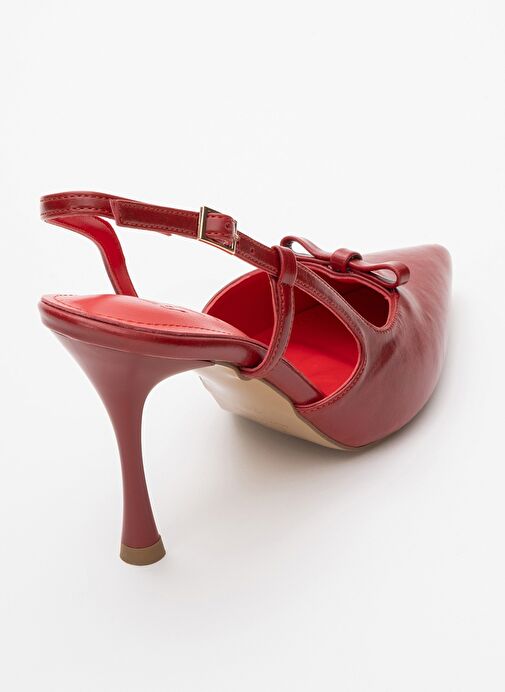 APEL Kırmızı Cilt Fiyonklu Kadın Yüksek Topuklu Ayakkabı - Görsel 6