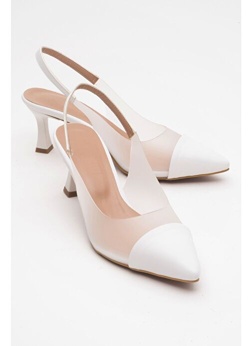 MOORE Beyaz Şeffaf Arkası Açık Sivri Burun Kadın Topuklu Ayakkabı - Görsel 2