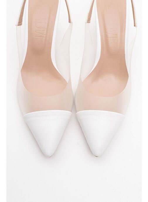 MOORE Beyaz Şeffaf Arkası Açık Sivri Burun Kadın Topuklu Ayakkabı - Görsel 3