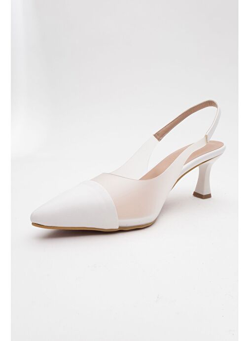 MOORE Beyaz Şeffaf Arkası Açık Sivri Burun Kadın Topuklu Ayakkabı - Görsel 4
