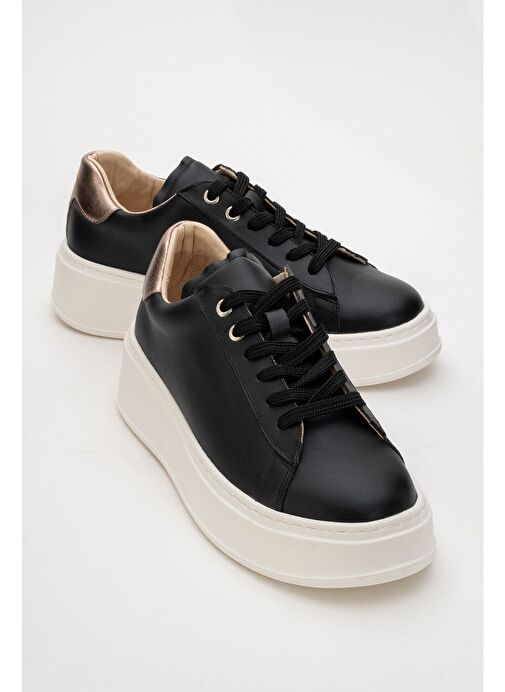 GUENO Siyah Cilt Hakiki Deri Kadın Spor Ayakkabı - Görsel 2