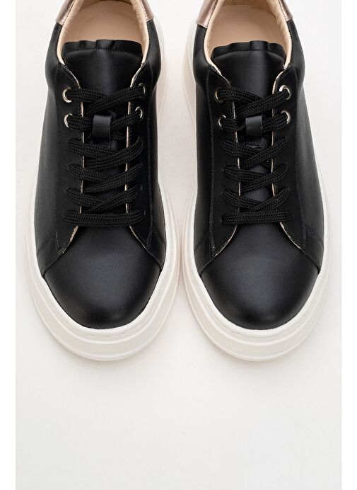 GUENO Siyah Cilt Hakiki Deri Kadın Spor Ayakkabı - Görsel 3