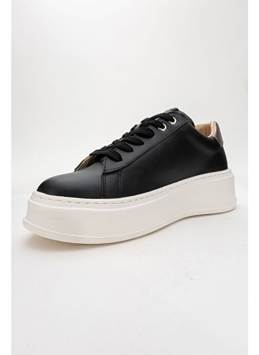 GUENO Siyah Cilt Hakiki Deri Kadın Spor Ayakkabı - Görsel 4