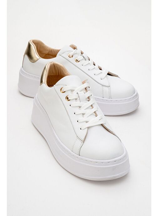 GUENO Beyaz Cilt Hakiki Deri Kadın Spor Ayakkabı - Görsel 2