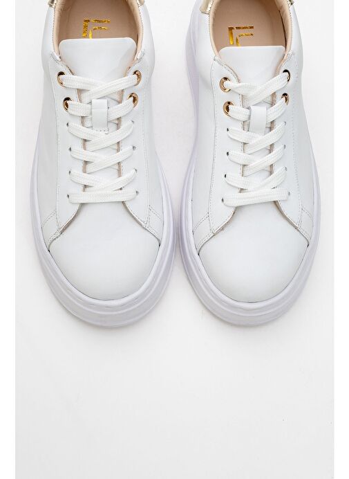 GUENO Beyaz Cilt Hakiki Deri Kadın Spor Ayakkabı - Görsel 3