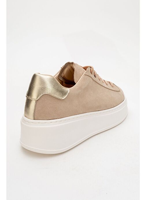 GUENO Bej Hakiki Deri Süet Kadın Spor Ayakkabı - Görsel 5