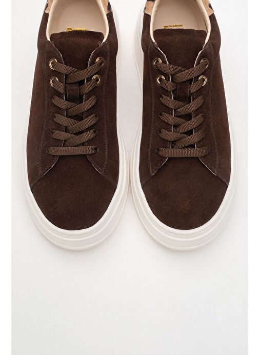 GUENO Kahverengi Hakiki Deri Süet Kadın Spor Ayakkabı - Görsel 3