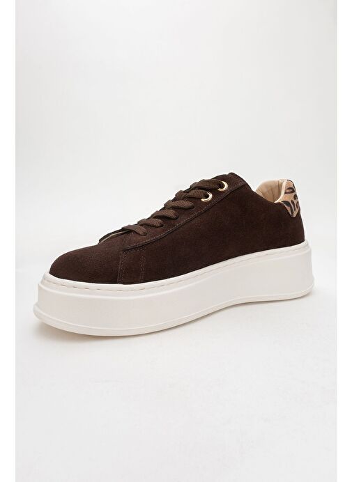 GUENO Kahverengi Hakiki Deri Süet Kadın Spor Ayakkabı - Görsel 4