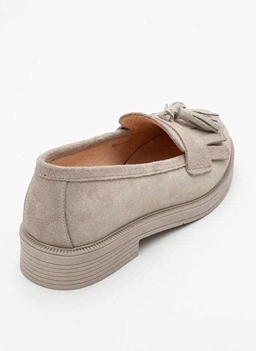 MİLİNA Bej Süet Püsküllü Hakiki Deri Kadın Loafer Ayakkabı - Görsel 5