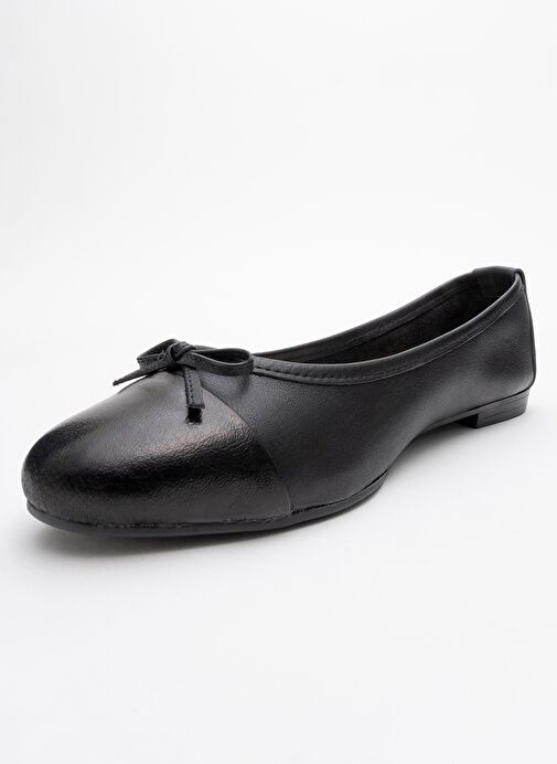 JENS Siyah-Siyah Cilt Hakiki Deri Fiyonklu Kadın Babet Ayakkabı - Görsel 4