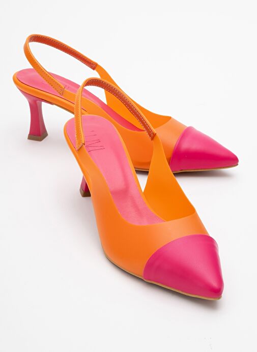 MOORE Turuncu Fuşya Şeffaf Arkası Açık Sivri Burun Kadın Topuklu Ayakkabı - Görsel 2