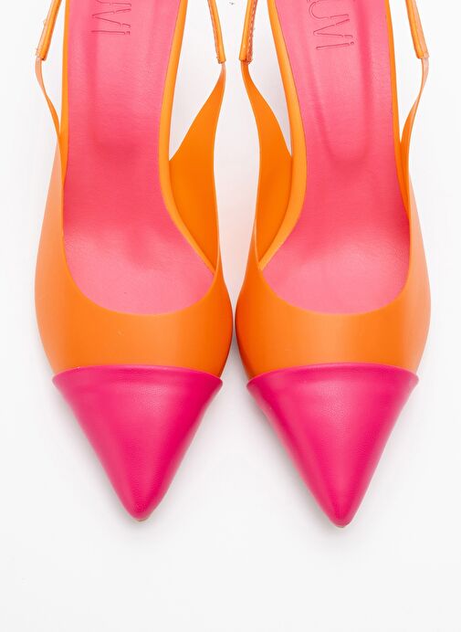 MOORE Turuncu Fuşya Şeffaf Arkası Açık Sivri Burun Kadın Topuklu Ayakkabı - Görsel 3