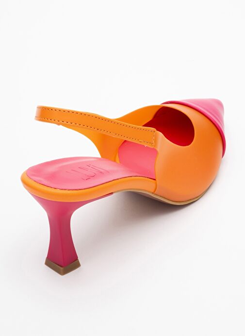 MOORE Turuncu Fuşya Şeffaf Arkası Açık Sivri Burun Kadın Topuklu Ayakkabı - Görsel 5