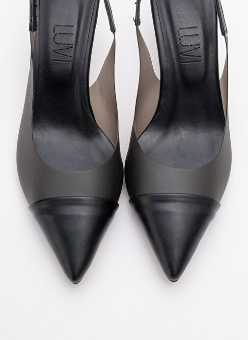 MOORE Siyah Şeffaf Arkası Açık Sivri Burun Kadın Topuklu Ayakkabı - Görsel 3