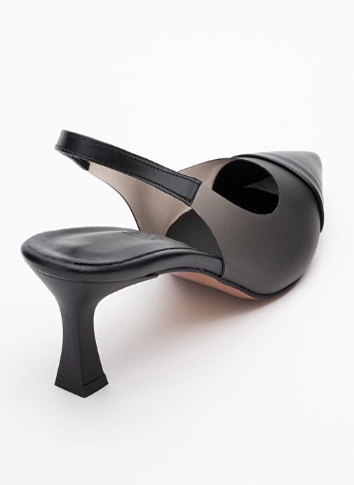 MOORE Siyah Şeffaf Arkası Açık Sivri Burun Kadın Topuklu Ayakkabı - Görsel 5