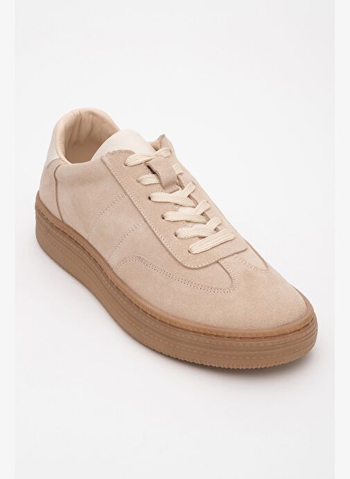 FİORE Bej Hakiki Deri Süet Kadın Spor Ayakkabı - Görsel 4