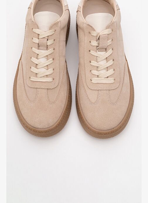 FİORE Bej Hakiki Deri Süet Kadın Spor Ayakkabı - Görsel 3