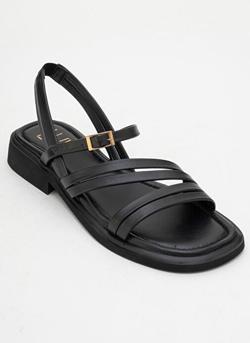 CESAR Siyah Hakiki Deri Kadın Sandalet - Görsel 4
