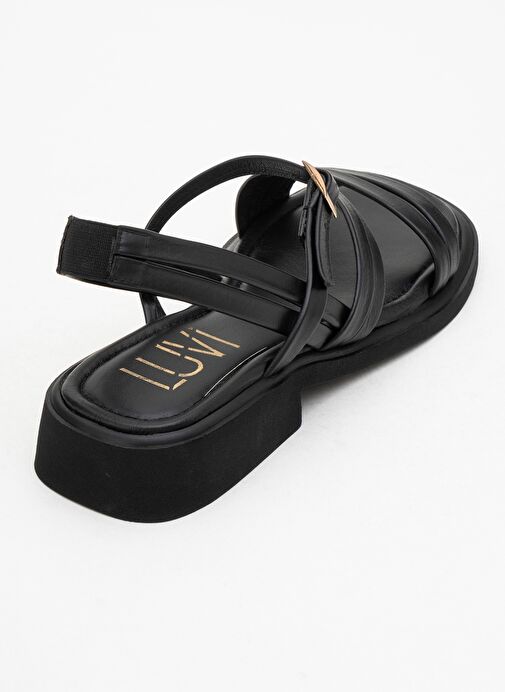 CESAR Siyah Hakiki Deri Kadın Sandalet - Görsel 6