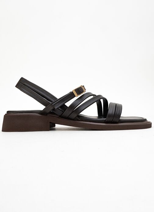 CESAR Kahverengi Hakiki Deri Kadın Sandalet - Görsel 7