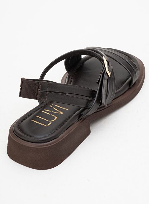CESAR Kahverengi Hakiki Deri Kadın Sandalet - Görsel 6