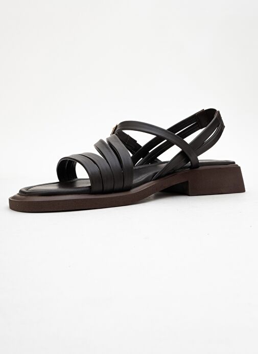 CESAR Kahverengi Hakiki Deri Kadın Sandalet - Görsel 5