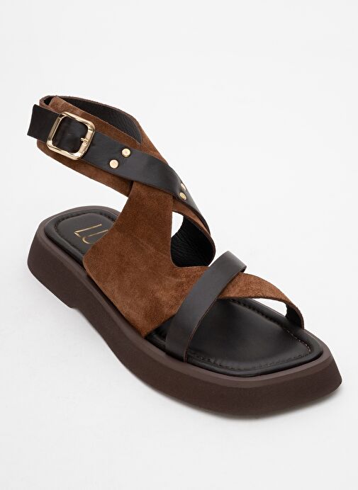 MİNNEA Kahverengi Süet Hakiki Deri Kadın Sandalet - Görsel 4