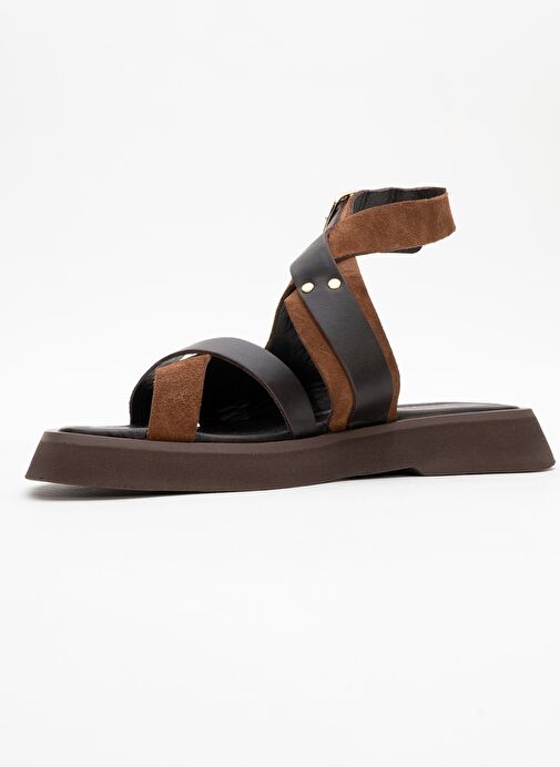 MİNNEA Kahverengi Süet Hakiki Deri Kadın Sandalet - Görsel 5