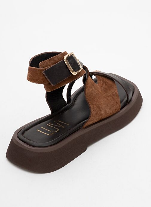 MİNNEA Kahverengi Süet Hakiki Deri Kadın Sandalet - Görsel 6