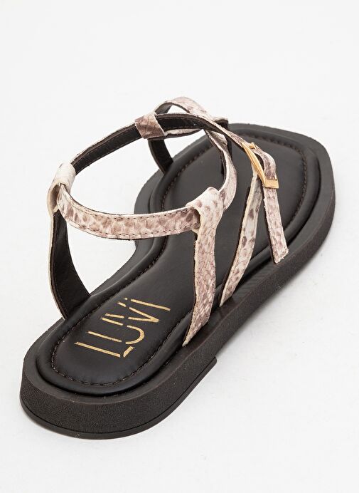 JAMİE Kahverengi Bej Desenli Hakiki Deri Kadın Parmak Arası Sandalet - Görsel 6