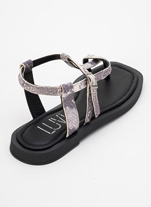 JAMİE Siyah Beyaz Desenli Hakiki Deri Kadın Parmak Arası Sandalet - Görsel 6