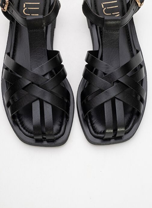 ANDRES Siyah Hakiki Deri Kadın Sandalet - Görsel 3