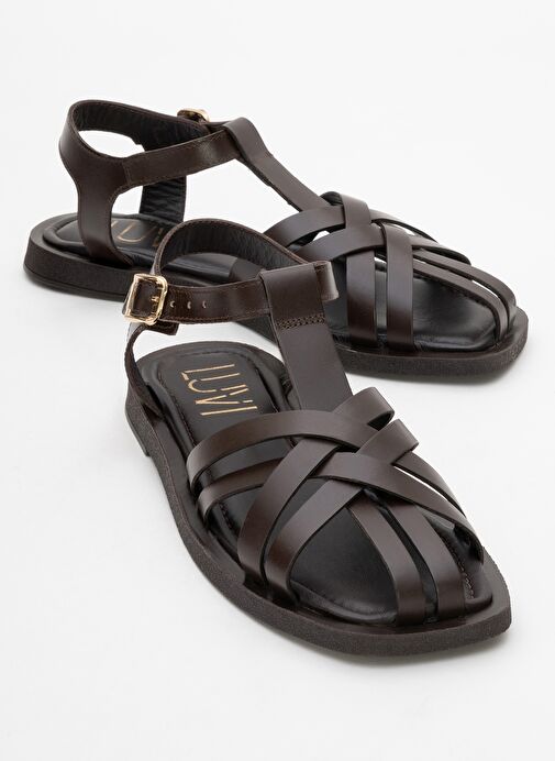 ANDRES Kahverengi Hakiki Deri Kadın Sandalet - Görsel 2