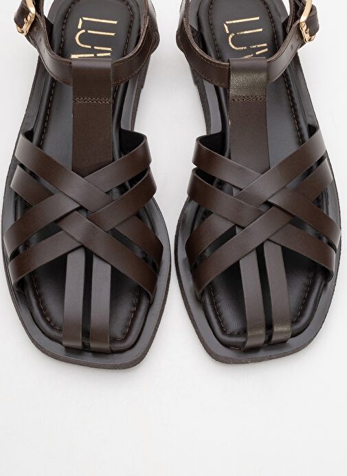 ANDRES Kahverengi Hakiki Deri Kadın Sandalet - Görsel 3