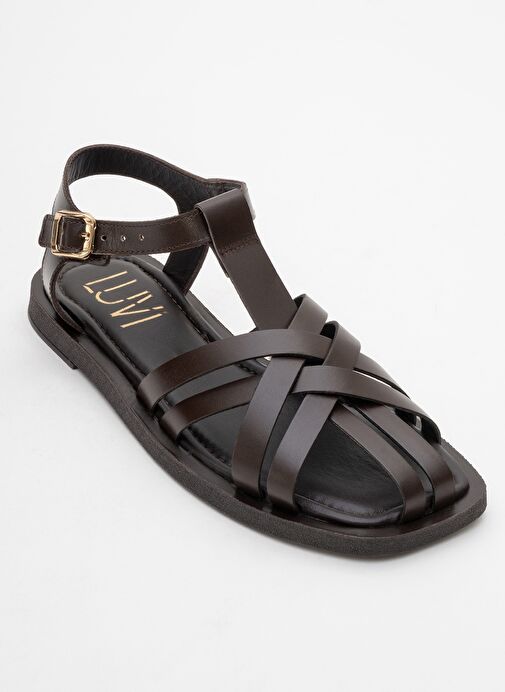 ANDRES Kahverengi Hakiki Deri Kadın Sandalet - Görsel 4