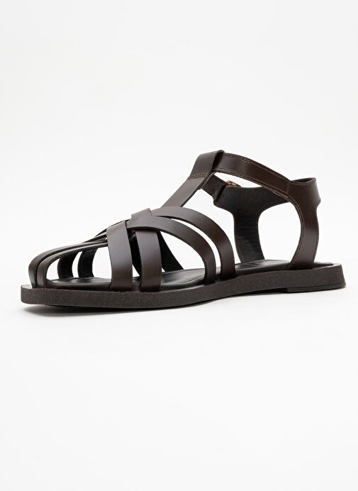 ANDRES Kahverengi Hakiki Deri Kadın Sandalet - Görsel 5