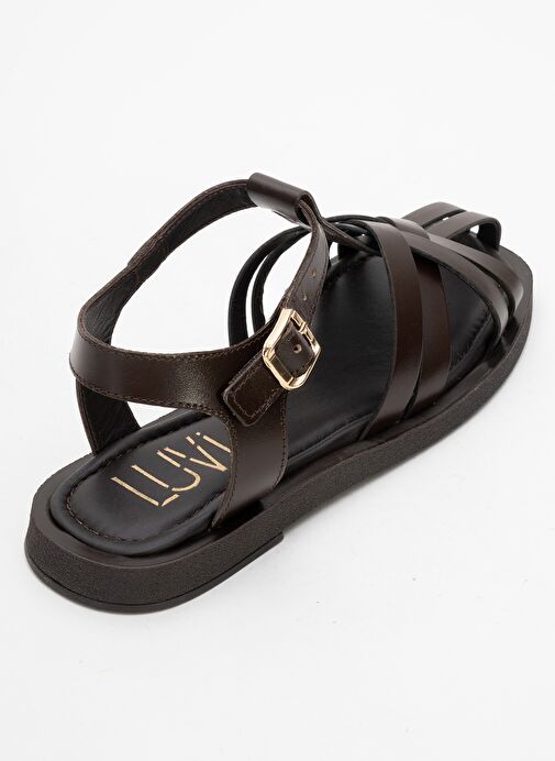 ANDRES Kahverengi Hakiki Deri Kadın Sandalet - Görsel 6