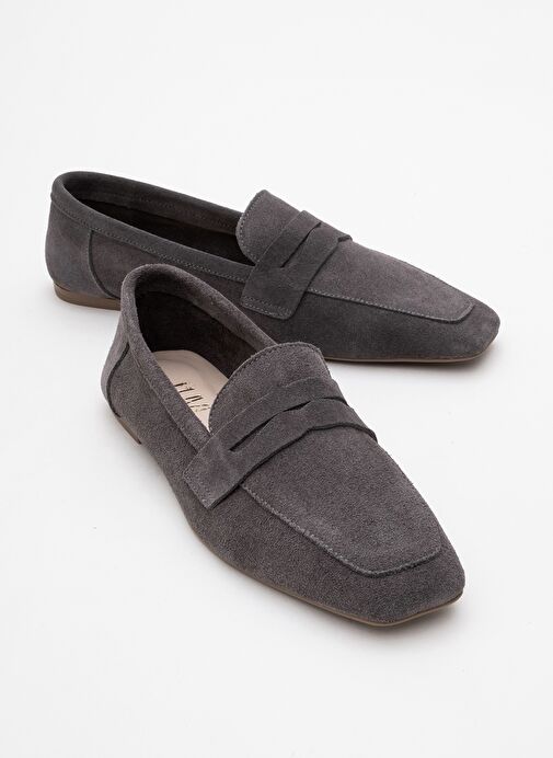 MORNE Füme Süet Hakiki Deri Kadın Loafer Ayakkabı - Görsel 2