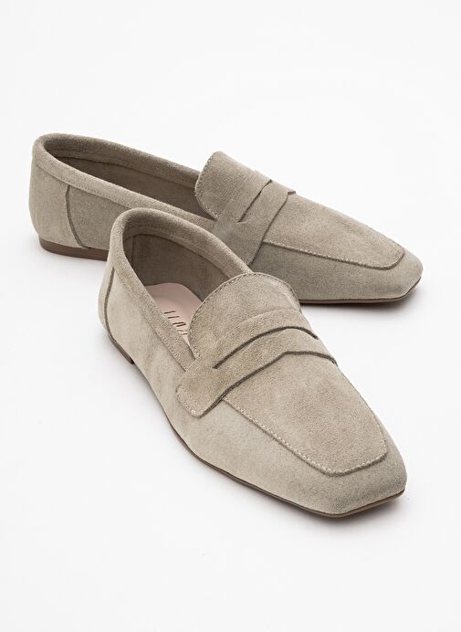 MORNE Bej Süet Hakiki Deri Kadın Loafer Ayakkabı - Görsel 2